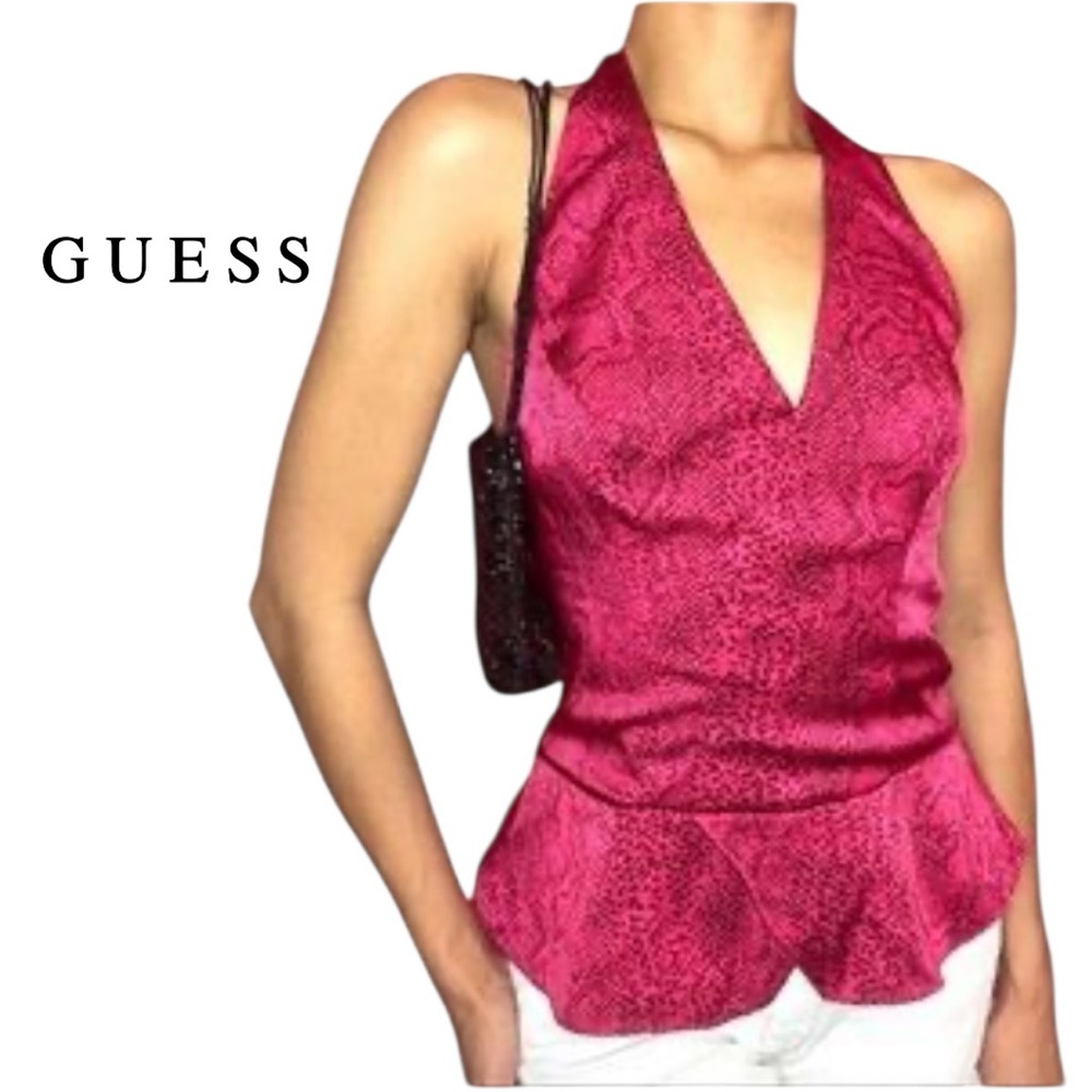 Guess Red Snake Print Halter Crossover Top Size M NWT